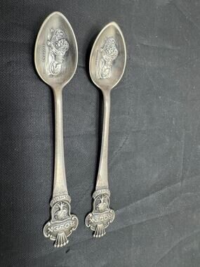 Pair Vtg Rolex Bucherer Lucerne Switzerland Silverplate Souvenir Spoons Set